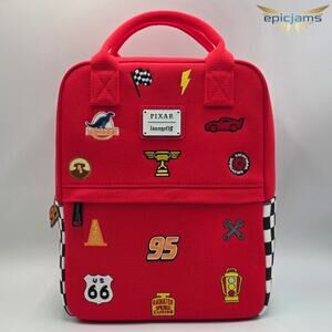 Loungefly Disney Pixar Cars Lightning McQueen Patches Canvas Mini Backpack New